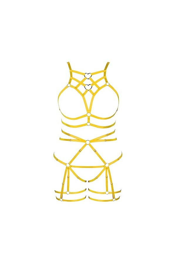 Femmes Body Strap Punk Bra Plus Size Creux sans Tasse Mode Body Cage Garter Set Gothique Halloween Rave Costume Rose Rouge 