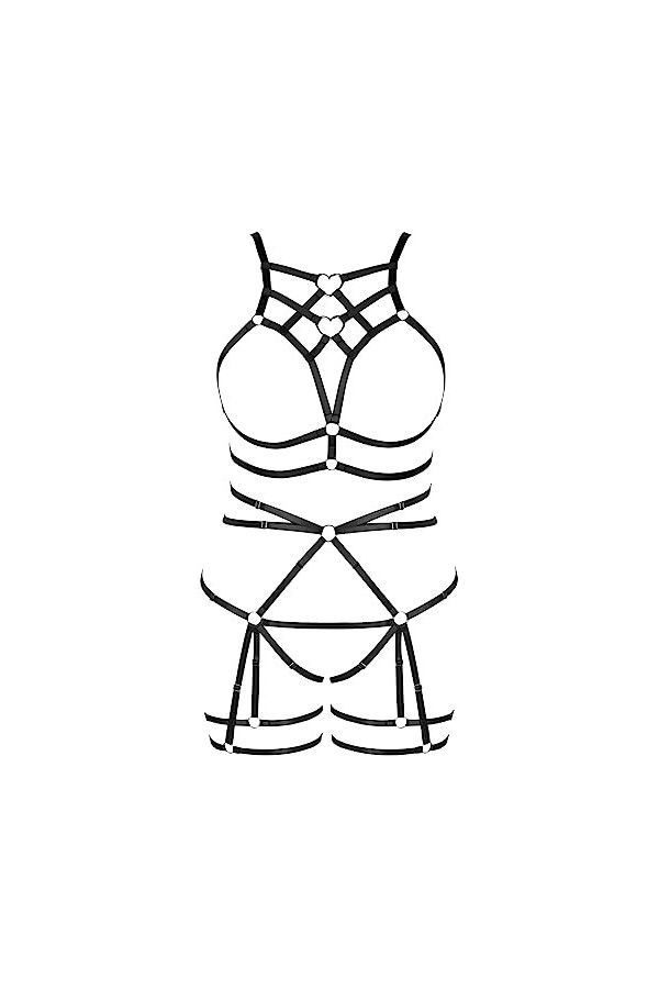 Femmes Body Strap Punk Bra Plus Size Creux sans Tasse Mode Body Cage Garter Set Gothique Halloween Rave Costume Rose Rouge 