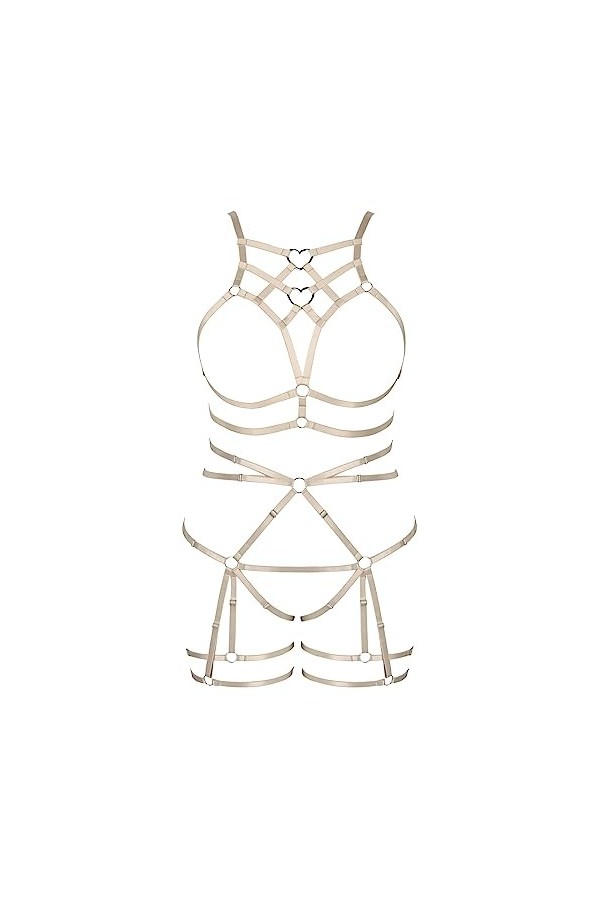 Femmes Body Strap Punk Bra Plus Size Creux sans Tasse Mode Body Cage Garter Set Gothique Halloween Rave Costume Rose Rouge 