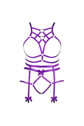 Femmes Body Strap Punk Bra Plus Size Mode Hollow Body Cage Garter Set Gothique Halloween Carnaval Dance Costume Violet 