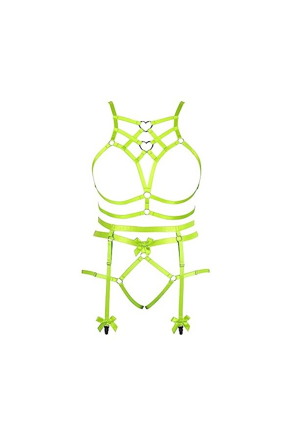 Femmes Body Strap Punk Bra Plus Size Mode Hollow Body Cage Garter Set Gothique Halloween Carnaval Dance Costume Violet 