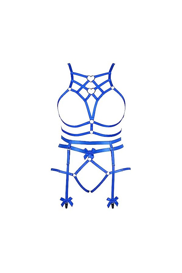 Femmes Body Strap Punk Bra Plus Size Mode Hollow Body Cage Garter Set Gothique Halloween Carnaval Dance Costume Violet 
