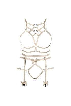 Femmes Body Strap Punk Bra Plus Size Mode Hollow Body Cage Garter Set Gothique Halloween Carnaval Dance Costume Jaune Clair 