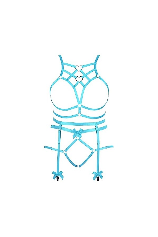 Femmes Body Strap Punk Bra Plus Size Mode Hollow Body Cage Garter Set Gothique Halloween Carnaval Dance Costume Jaune Clair 