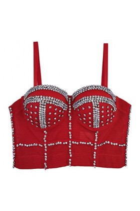 Sexy Deep V Bow avec Forme et Forme incrustées de Diamants Sexy Hot Girl Nightclub Top Menstruelle Enfant Red, S 