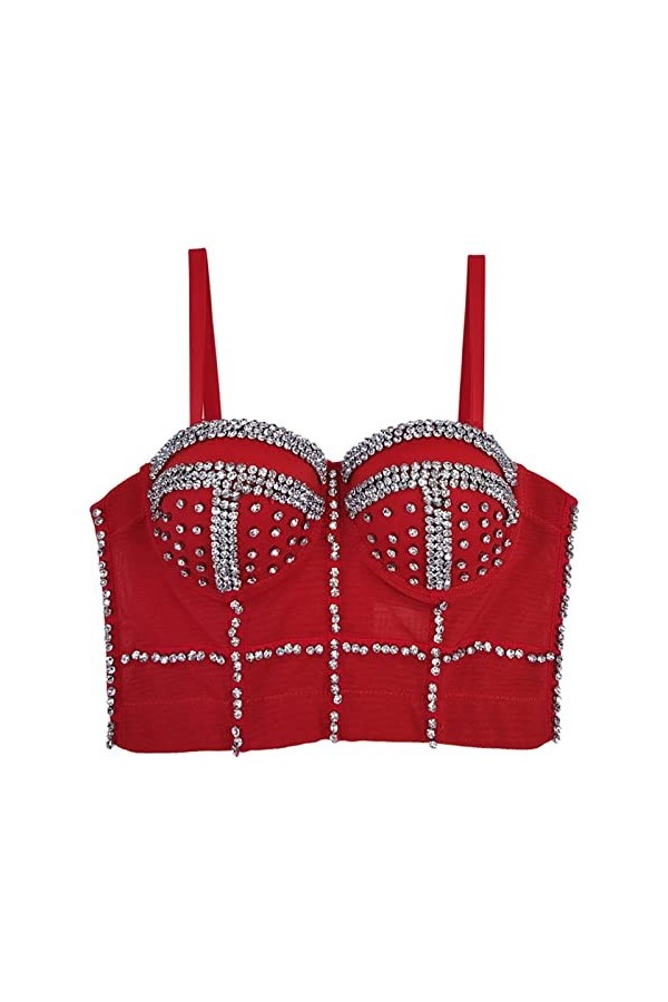 Sexy Deep V Bow avec Forme et Forme incrustées de Diamants Sexy Hot Girl Nightclub Top Menstruelle Enfant Red, S 