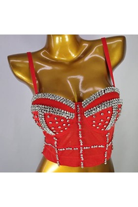 Sexy Deep V Bow avec Forme et Forme incrustées de Diamants Sexy Hot Girl Nightclub Top Menstruelle Enfant Red, S 