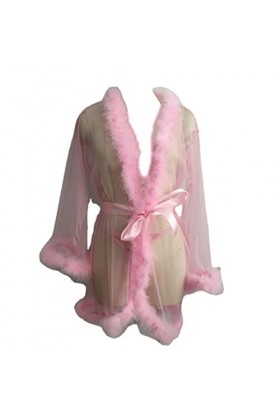 MIAOXIAO Ensemble de Lingerie pour Femmes Robe de Nuit en Tulle Sexy Peignoir de Nuit Robe de Nuit en Plumes Dentelle de Mari