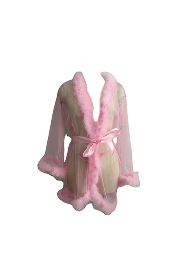 MIAOXIAO Ensemble de Lingerie pour Femmes Robe de Nuit en Tulle Sexy Peignoir de Nuit Robe de Nuit en Plumes Dentelle de Mari