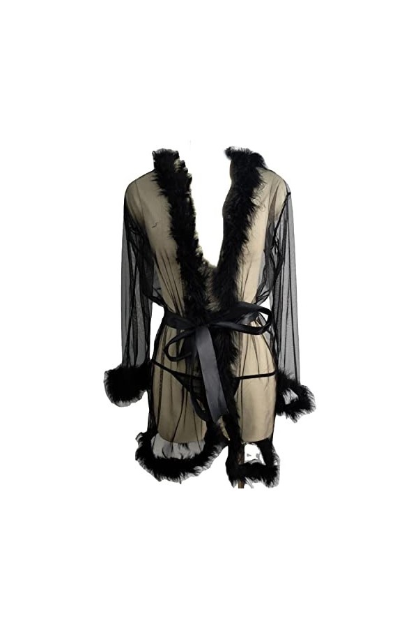 MIAOXIAO Ensemble de Lingerie pour Femmes Robe de Nuit en Tulle Sexy Peignoir de Nuit Robe de Nuit en Plumes Dentelle de Mari