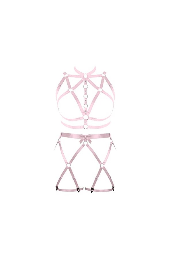 Femmes Bretelles Punk Soutien - Gorge Plus Taille Mode sans Tasse Creux Garter Set Gothique Halloween Rave Party Costume Roy