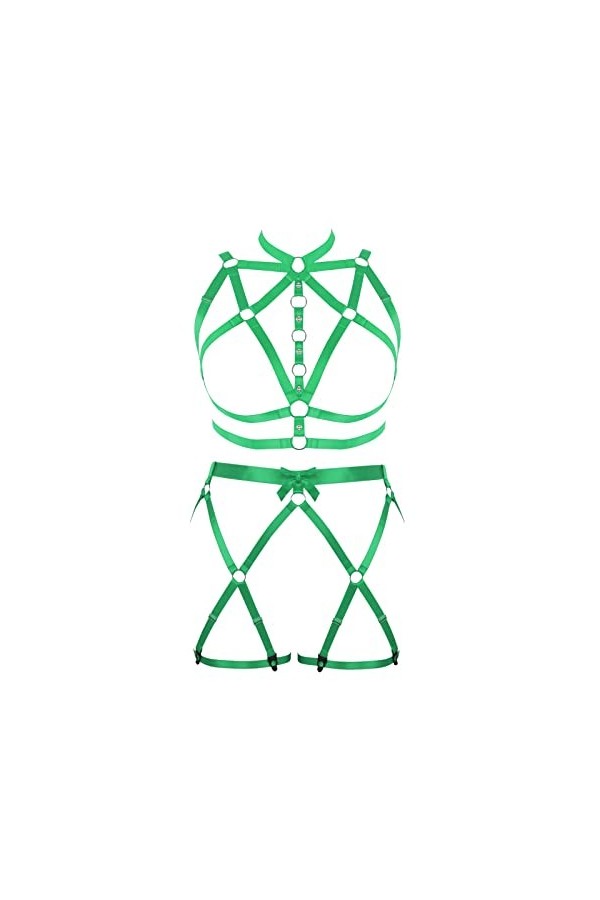 Femmes Bretelles Punk Soutien - Gorge Plus Taille Mode sans Tasse Creux Garter Set Gothique Halloween Rave Party Costume Roy