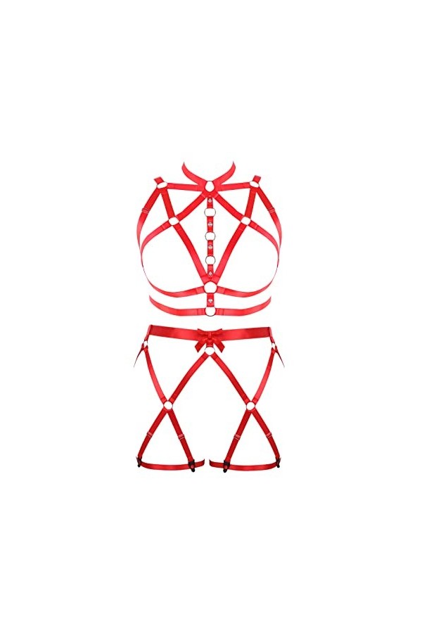 Femmes Bretelles Punk Soutien - Gorge Plus Taille Mode sans Tasse Creux Garter Set Gothique Halloween Rave Party Costume Roy