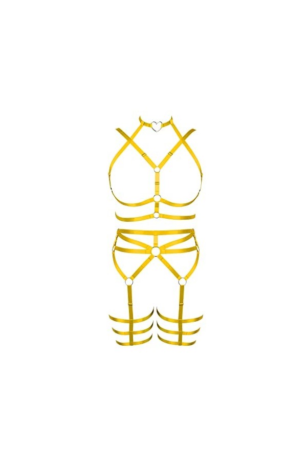 BBOHSS Femmes Bretelles Soutien - Gorge Plus Taille Bas Mode Garter Set Punk Gothique Halloween Carnaval Dance Costume Jaune