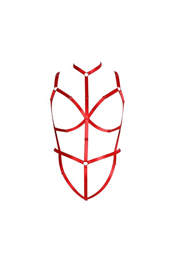 BBOHSS Femmes Collants Lingerie Plus Size Mode métal chaîne Bas Garter Set Punk Gothique orgie Halloween Costume Rose Rouge 