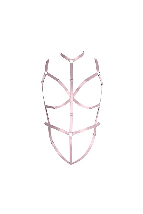 BBOHSS Femmes Collants Lingerie Plus Size Mode métal chaîne Bas Garter Set Punk Gothique orgie Halloween Costume Rose Rouge 