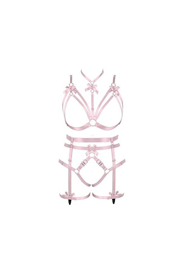 Femmes Body Lingerie Plus Size Fashion Bas Garter Set Punk Gothique orgie Halloween Party Costume Rose Rouge 