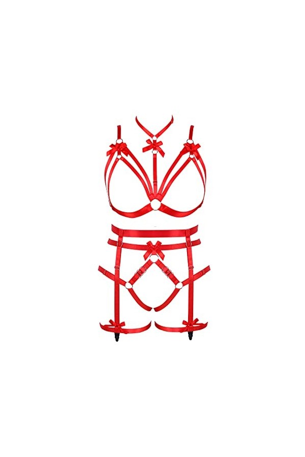 Femmes Body Lingerie Plus Size Fashion Bas Garter Set Punk Gothique orgie Halloween Party Costume Rose Rouge 