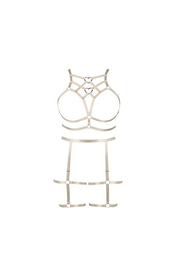 Femmes Sling Sling Lingerie Grande Taille évidée Garter Lingerie Ensemble Punk Gothique Noël Halloween Rave Party Costume Or