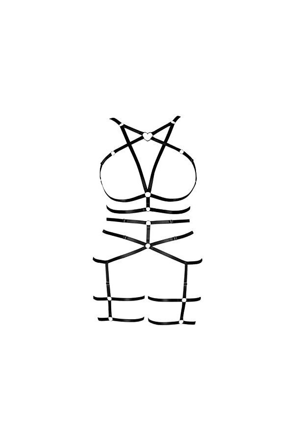 Femmes Body Lingerie Plus Taille Creux Pentagramme Garter Set Punk Gothique Halloween Carnaval Noël Party Costume Vert Fluor