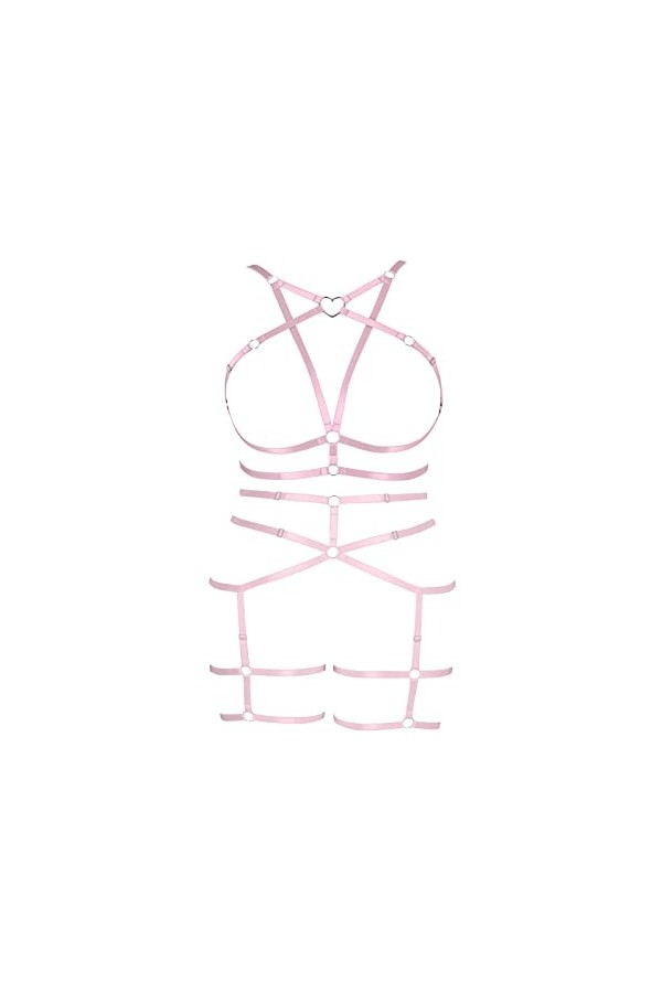 Femmes Body Lingerie Plus Taille Creux Pentagramme Garter Set Punk Gothique Halloween Carnaval Noël Party Costume Vert Fluor