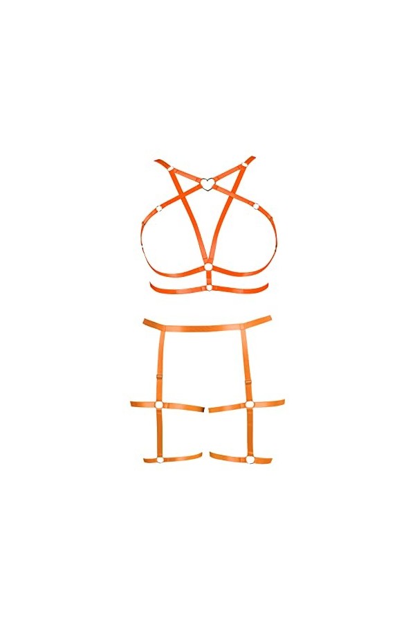 Femmes Bretelles Soutien - Gorge Plus Taille Creux Pentagramme Soutien - Gorge Garter Set Punk Gothique Halloween Carnaval No