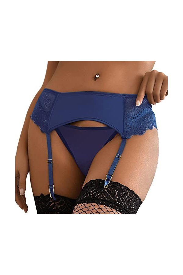 L-XL Culotte porte-jarretelles sexy en dentelle bleue à taille haute avec ceinture élastique
