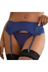 L-XL Culotte porte-jarretelles sexy en dentelle bleue à taille haute avec ceinture élastique