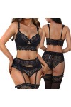 Lingerie féminine 4 pièces Sexy Soutien-Gorge Knickers Jarretière Ceinture Tentation Set