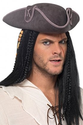 Smiffys Captain, Chapeau de capitaine pirate Tricorn, Unisexe-Adulte, 40378, gris, Taille unique