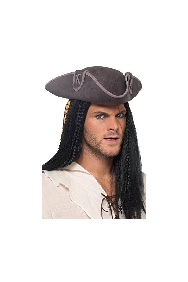 Smiffys Captain, Chapeau de capitaine pirate Tricorn, Unisexe-Adulte, 40378, gris, Taille unique