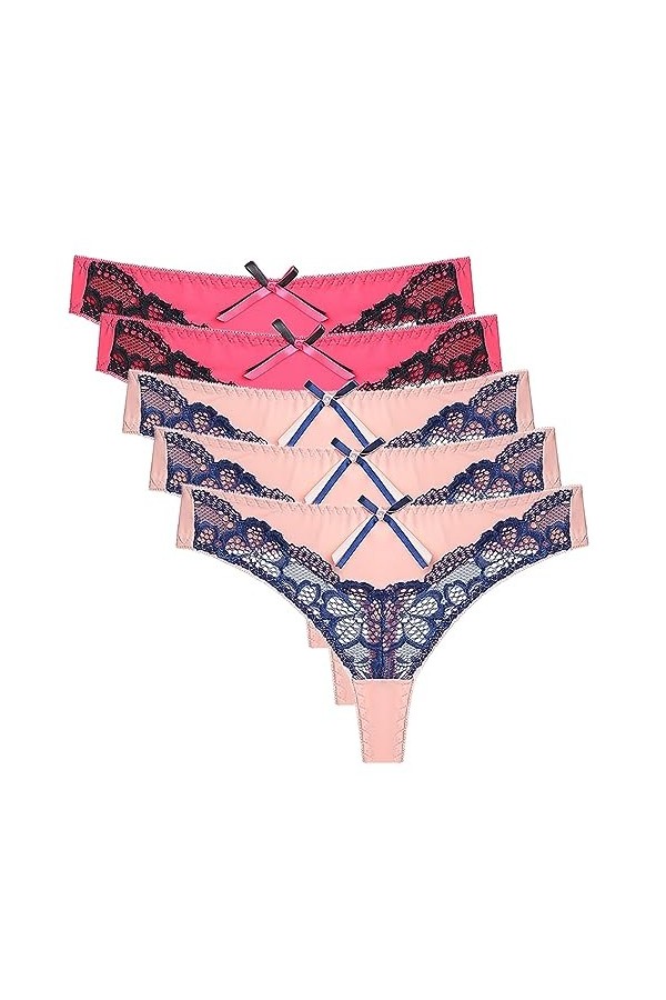 Necalisi Culotte Femme Taille Haute Lot de 5 Multicolore-6 Culotte Cheeky brésilienne en Coton et Dentelle Femme Culotte Dent