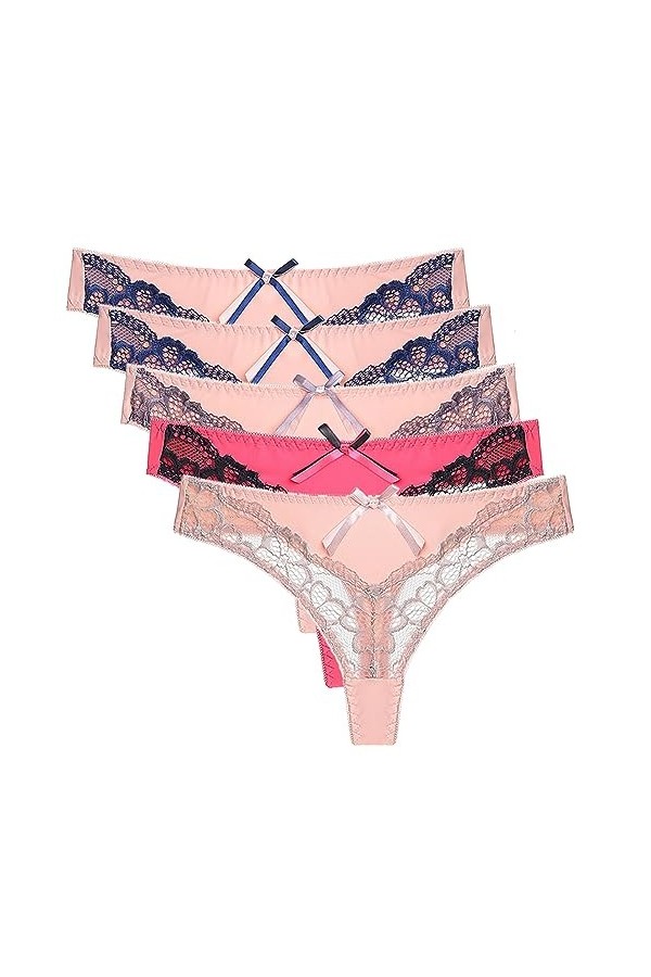 Necalisi Culotte Femme Taille Haute Lot de 5 Multicolore-6 Culotte Cheeky brésilienne en Coton et Dentelle Femme Culotte Dent