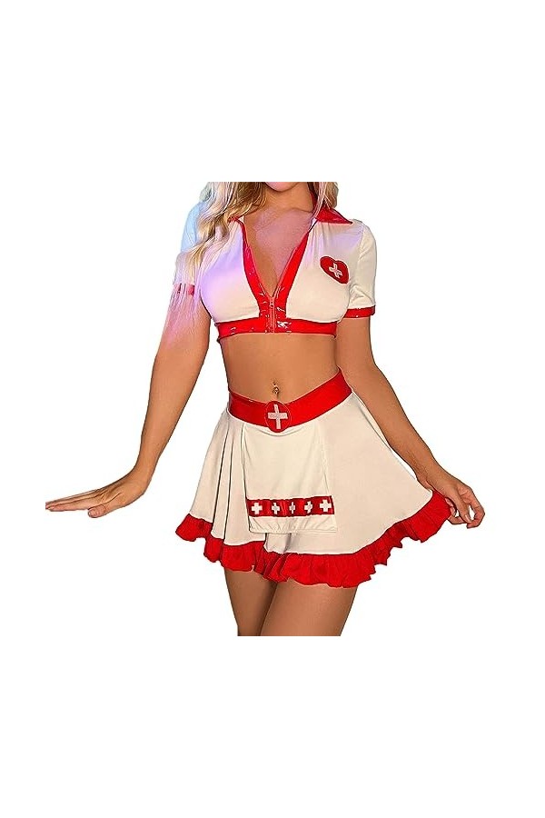 SKFLABOOF Tenue Infirmiere Ouverte Costume Femme Party Pute French Ensemble Japonaise Babydoll Hot Hard Lingerie Coquin Sexy