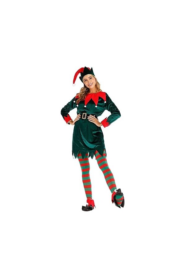 Fehploh Ensemble de costumes delfe de cosplay de Noël pour adultes, tenues de costumes delfe pour femmes et hommes, tenues 