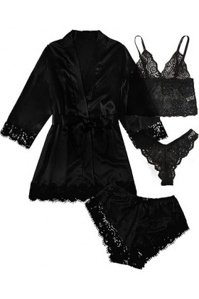 Plus Grande tailleLingerie érotique Femme Loungewear Sexy Pyjamas Ensemble Quatre pièces, Rouge, L