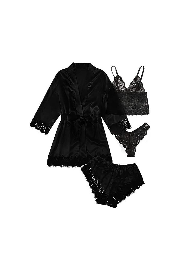 Plus Grande tailleLingerie érotique Femme Loungewear Sexy Pyjamas Ensemble Quatre pièces, Rouge, L