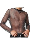 AIEOE Homme Muscle Transparent T Shirt en Résille Sexy Clubwear Disco Bal Nuit de Fête L