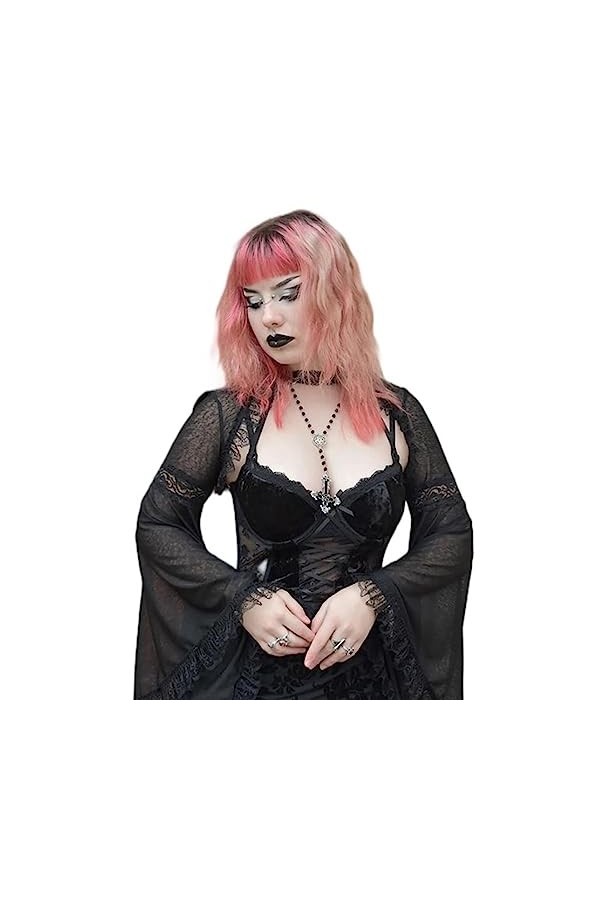 SHANHE Goth Dark Mall Esthétique Sexy Dentelle Sheer Robes Style Grunge Punk Halter Partywear Robe Midi Élégant Bandage Alt O