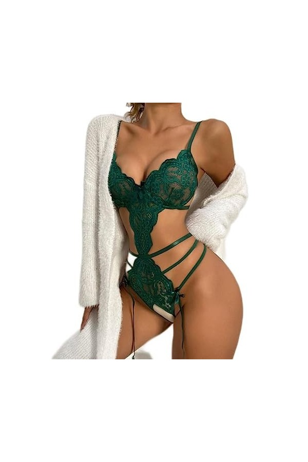 Sexy sans Entrejambe Nouvelle Lingerie Femmes Dentelle Creux Soutien-Gorge Ensemble Costumes Teddy bébé poupée Robe Profonde 