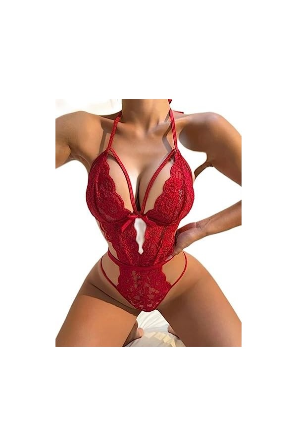 Sexy sans Entrejambe Nouvelle Lingerie Femmes Dentelle Creux Soutien-Gorge Ensemble Costumes Teddy bébé poupée Robe Profonde 