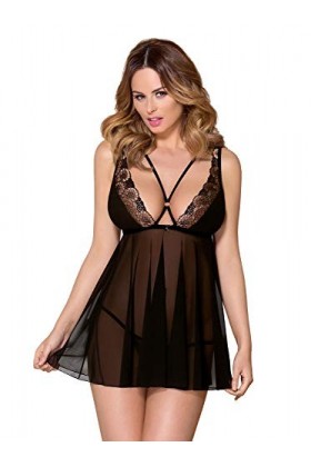 Obsessive Sensuel déshabillé ou Nuisette dans Un Magnifique Coffret Cadeau, déshabillé Noir/doré + String, S-M