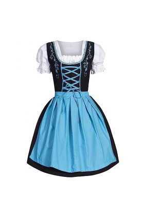 Oktoberfest Costume de bière pour femme Grande taille avec tablier à col carré, bleu, M