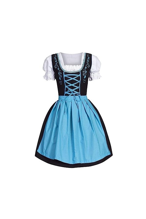 Oktoberfest Costume de bière pour femme Grande taille avec tablier à col carré, bleu, M