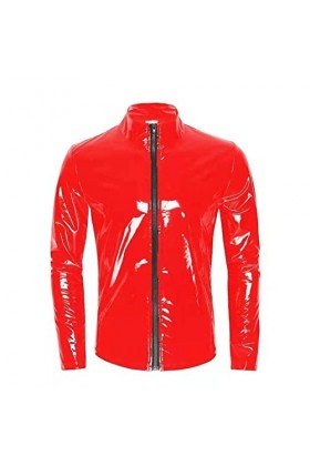 VOIV Hommes Sexy Brillant PVC Cuir Chemise érotique façonnage Gaine Latex décontracté Manteau mâle Brillant Cuir Veste Hauts 