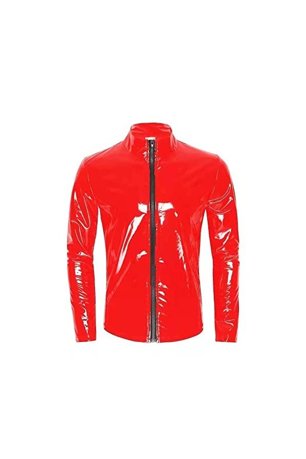 VOIV Hommes Sexy Brillant PVC Cuir Chemise érotique façonnage Gaine Latex décontracté Manteau mâle Brillant Cuir Veste Hauts 
