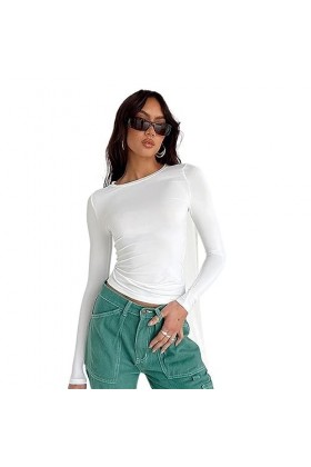 Femmes décontracté à Manches Longues T-Shirts Printemps Automne Solide Coupe ajustée Pulls T-Shirts Femme Streetwear Base T-S