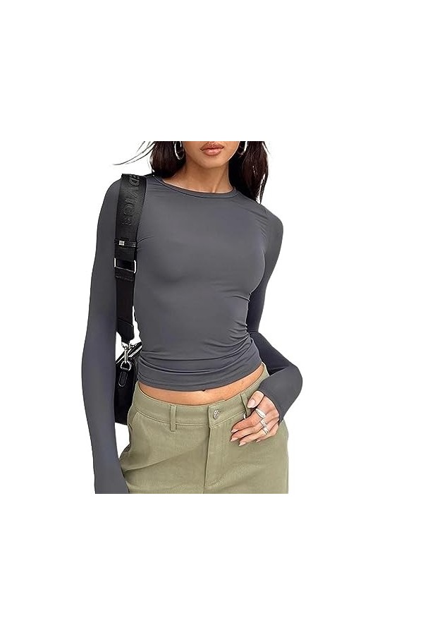 Femmes décontracté à Manches Longues T-Shirts Printemps Automne Solide Coupe ajustée Pulls T-Shirts Femme Streetwear Base T-S