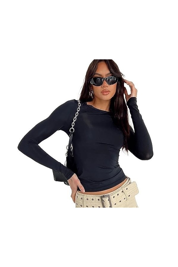 Femmes décontracté à Manches Longues T-Shirts Printemps Automne Solide Coupe ajustée Pulls T-Shirts Femme Streetwear Base T-S