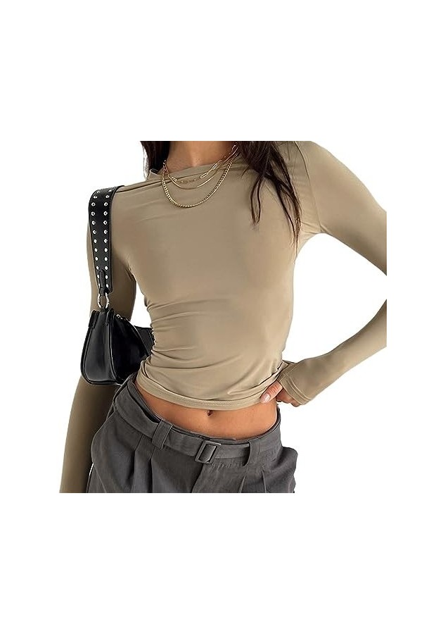 Femmes décontracté à Manches Longues T-Shirts Printemps Automne Solide Coupe ajustée Pulls T-Shirts Femme Streetwear Base T-S